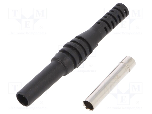 Socket; 4mm banana; 19A; black; on cable; insulated; 2.5mm2