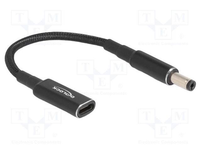 Cable; USB C socket,DC 5,5/2,1 plug; straight; black; 0.15m; 60W