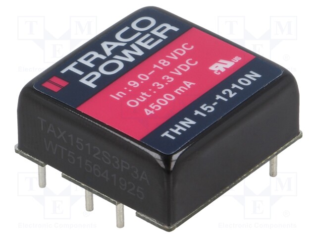 Converter: DC/DC; 15W; Uin: 9÷18V; 3.3VDC; Iout: 4.5A; 1"x1"; 16.6g