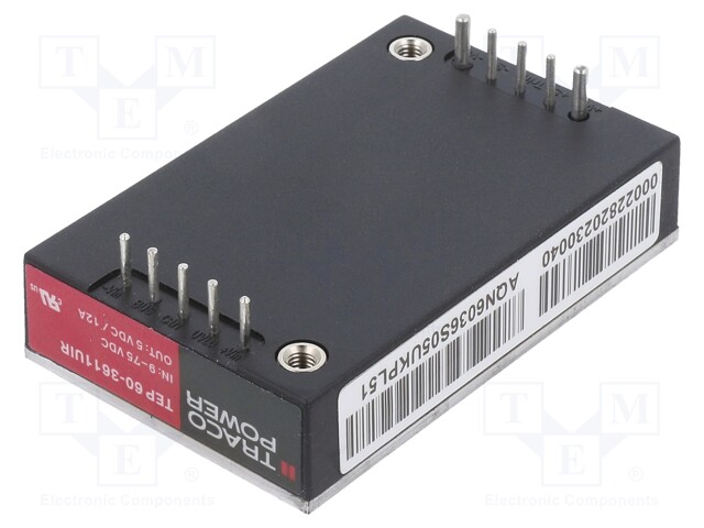 Converter: DC/DC; 60W; Uin: 9÷75V; 5VDC; Iout: 12A; Quarter Brick