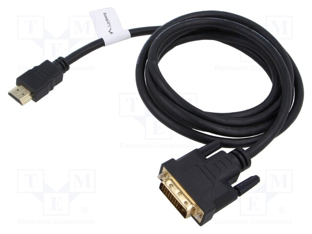 Cable; dual link; DVI-D (24+1) plug,HDMI plug; 1.8m; black; 28AWG