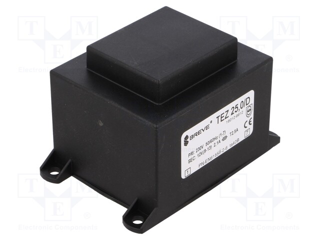 Transformer: encapsulated; 25VA; 230VAC; 12V; 2083.3mA; IP00; 650g