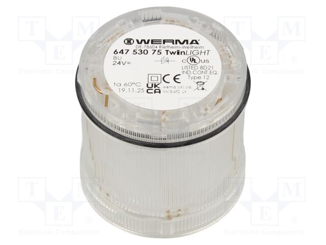 Signaller: lighting; LED; blue; 24VDC; 24VAC; IP65; Ø70x65.5mm