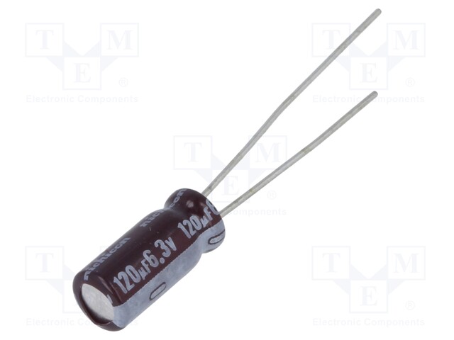 Capacitor: electrolytic; low impedance; THT; 120uF; 6.3VDC; ±20%