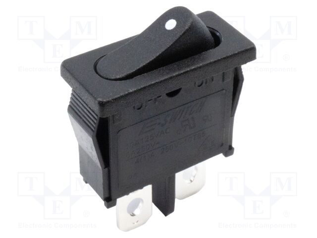 ROCKER; SPST; Pos: 2; (ON)-OFF; 6A/250VAC; black; Rcont max: 20mΩ