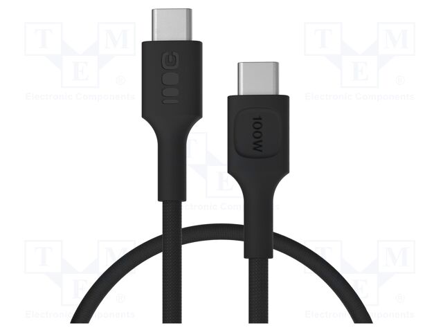 Cable; USB C plug,both sides; 0.3m; black; 480bps; textile; 100W