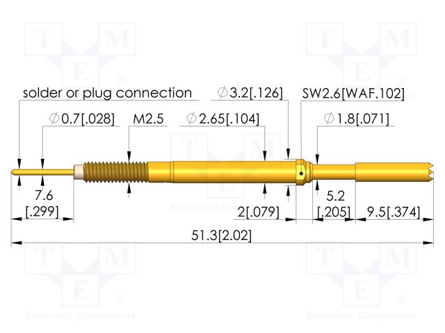 Test needle; Spring compression: 4mm; 5mm; 3A; CuBe; gold-plated