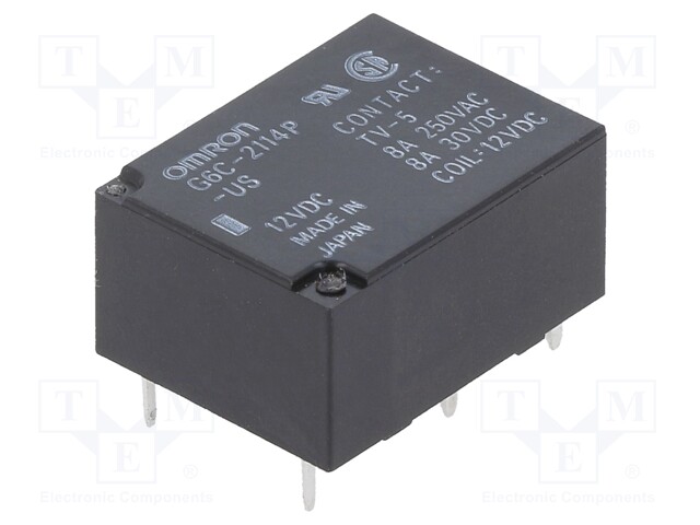 Relay: electromagnetic; SPST-NO; Ucoil: 12VDC; 10A/250VAC