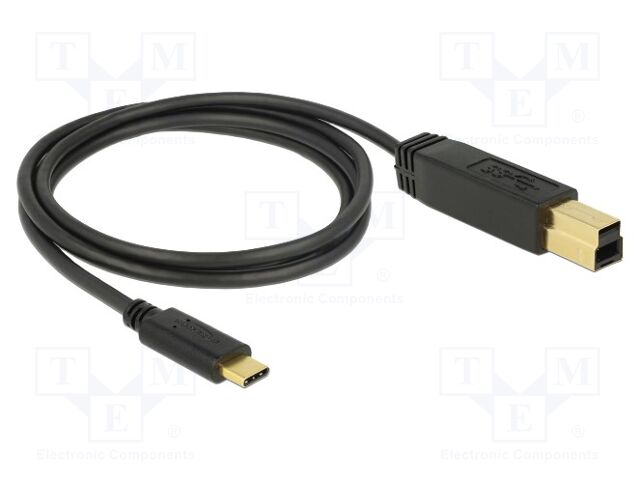 Cable; USB B plug,USB C plug; 1m; black; 24AWG,30AWG; 10Gbps; 3A