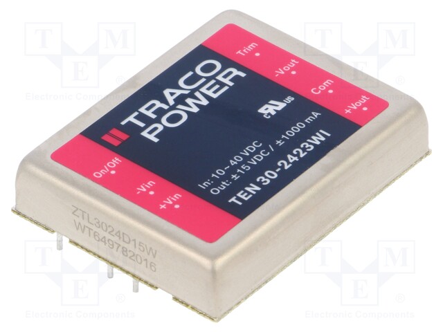 Converter: DC/DC; 30W; Uin: 10÷40V; Uout: 15VDC; Uout2: -15VDC; 48g