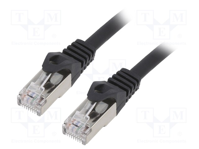 Patch cord; S/FTP; 6a; solid; Cu; LSZH; black; Len: 1m; 27AWG