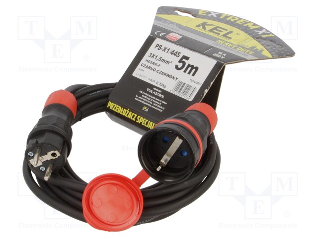 Extension lead; Sockets: 1; rubber; black; 3x1,5mm2; 5m; 16A