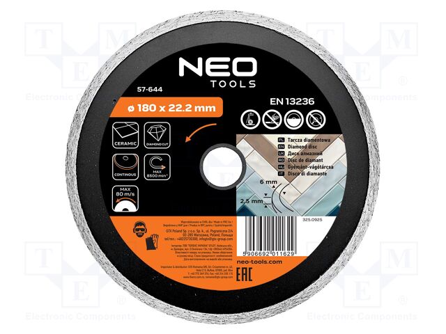 Cutting diamond wheel; Ø: 180mm; Holder: assembly hole