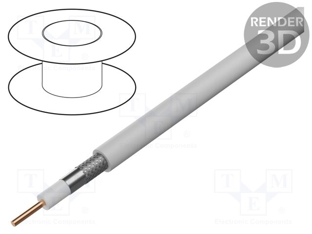 Wire: coaxial; RG6; 1x18AWG; wire; Cu; PVC; natural; 152m; CPR: Eca