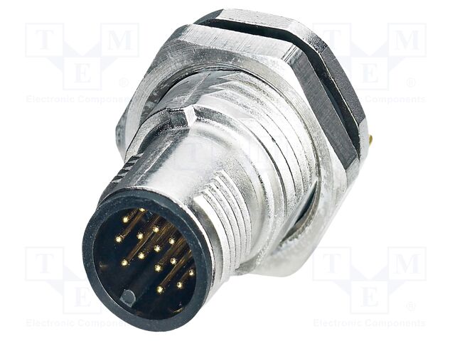Connector: M12; socket; PIN: 17; male; 30V; straight; THT; A code