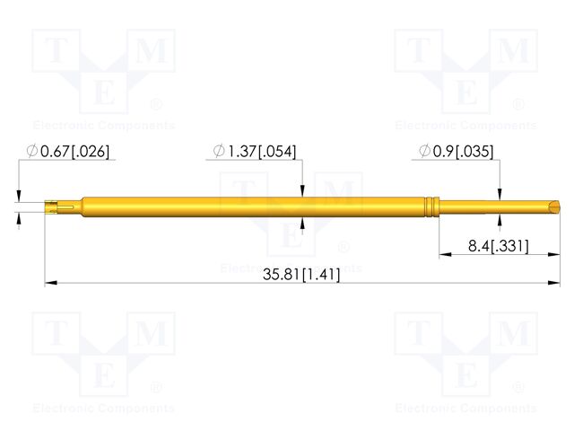 Test needle; Spring compression: 4.3mm; 6.35mm; 5A; steel; Ø: 0.9mm