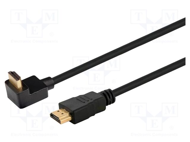 Cable; HDMI 1.4; HDMI plug,HDMI plug 90°; Len: 1.5m; black; 30AWG