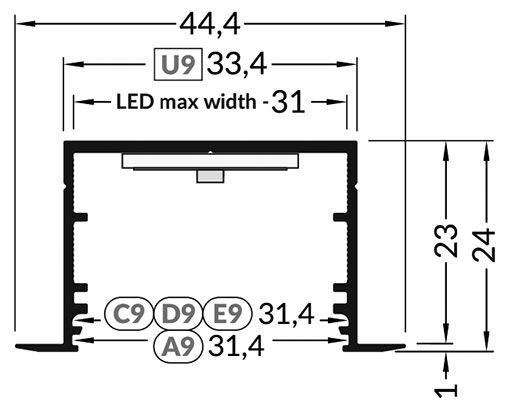 Profiles for LED modules; recessed; natural; L: 2m; aluminium