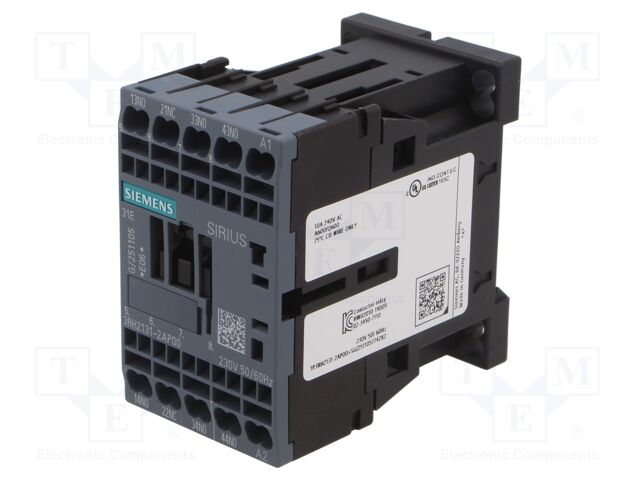 Contactor: 4-pole; NC + NO x3; 230VAC; 10A; DIN,on panel; 3RH20