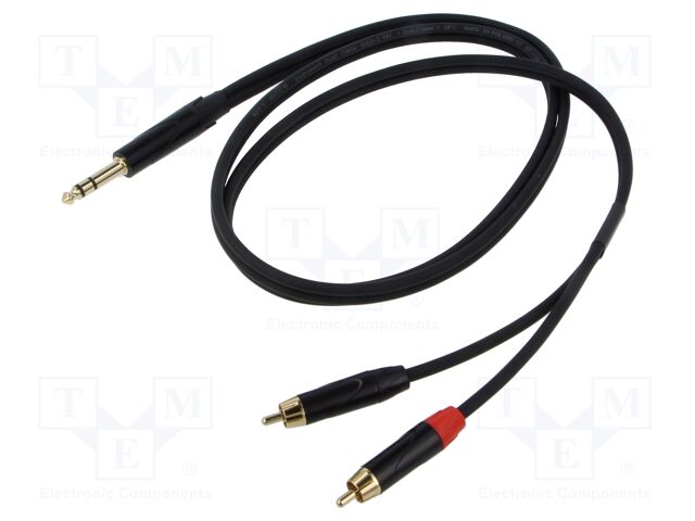 Cable; Jack 6,3mm plug,RCA plug x2; 1.5m; black; PVC