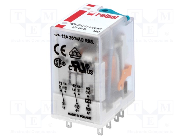 Relay: electromagnetic; DPDT; Ucoil: 24VDC; 12A/250VAC; 12A/24VDC