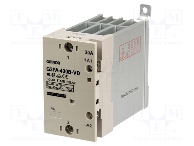 Relay: solid state; Ucntrl: 12÷24VDC; 30A; 180÷528VAC; G3PA