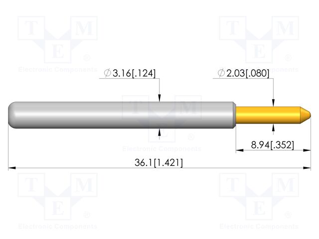 Test needle; Spring compression: 4.4mm; 6.35mm; 40A; CuBe; plug-in