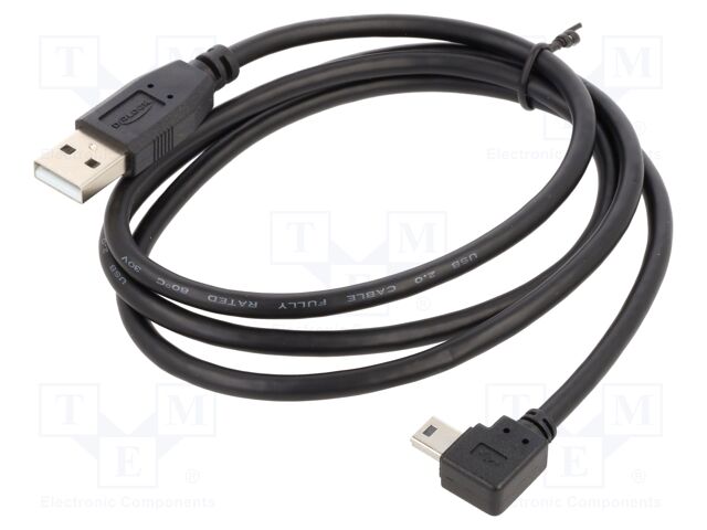 Cable; USB 2.0; USB A plug,USB B mini plug 90° left/right; 1m