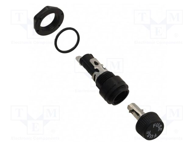 Fuse holder with cover; cylindrical fuses; 5x20mm; on panel