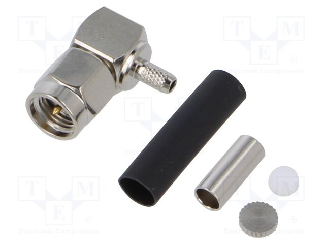 Plug; SMA; male; angled 90°; 50Ω; RG174; soldering,crimped; teflon