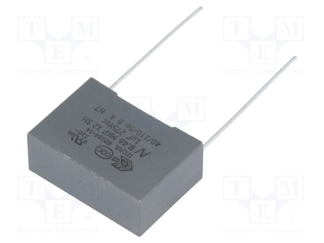 Capacitor: polypropylene; X2; 1uF; 22.5mm; ±20%; 26.5x10x18.5mm