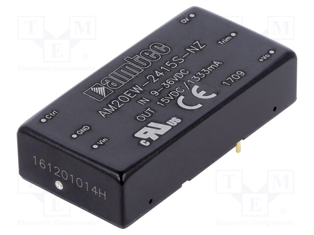 Converter: DC/DC; 20W; Uin: 9÷36V; 15VDC; Iout: 1333mA; 2"x1"; 26g