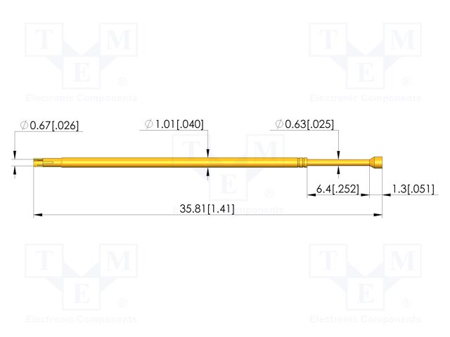 Test needle; Spring compression: 4.3mm; 6.35mm; 4A; CuBe; Ø: 1.2mm