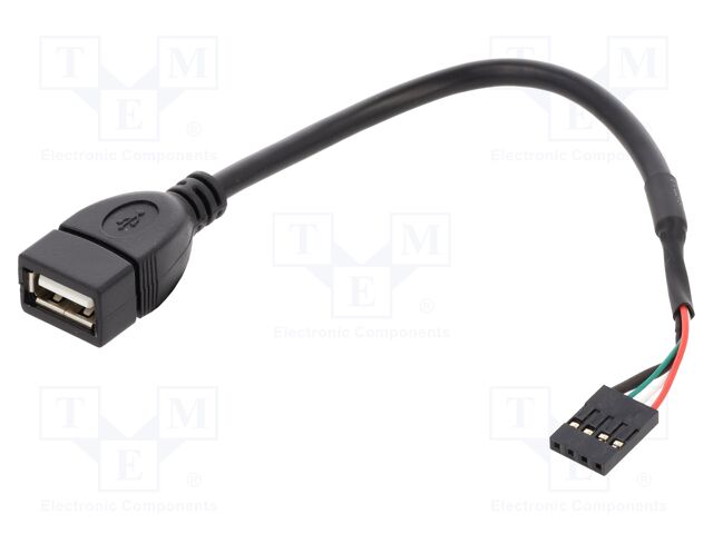 Cable; USB 2.0; USB A socket,4pin pin header; 0.2m; black