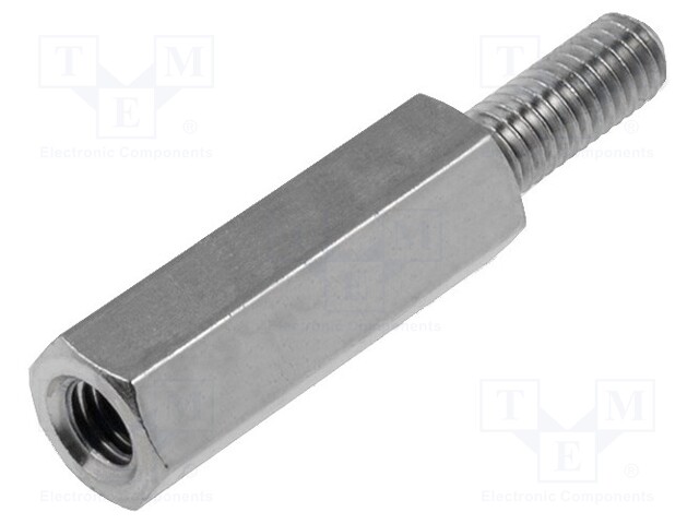 Screwed spacer sleeve; Int.thread: M3; 15mm; Ext.thread: M3; brass