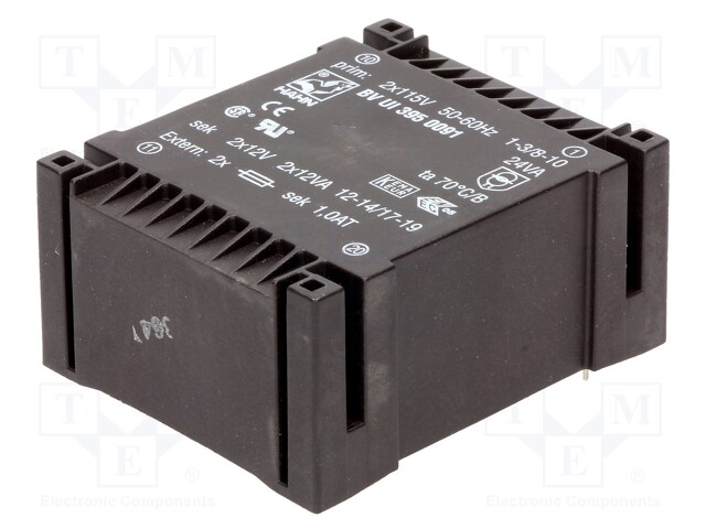 Transformer: encapsulated; 24VA; 115/115VAC; 12V; 12V; 1000mA; 460g