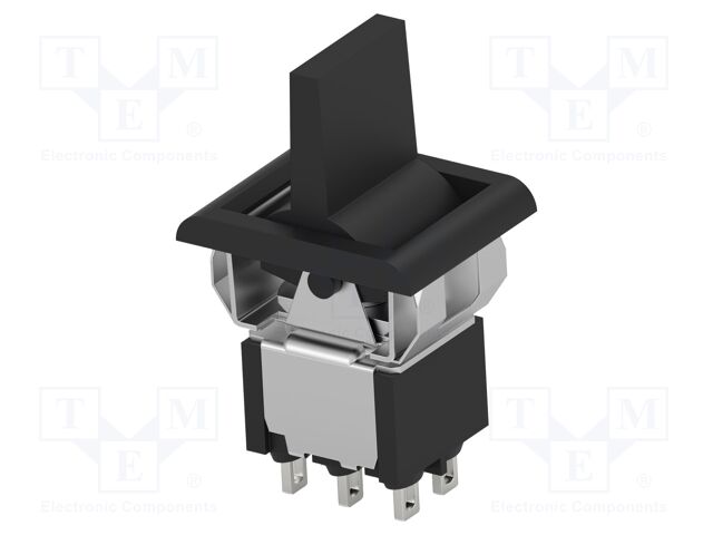 ROCKER; DP3T; Pos: 3; ON-OFF-(ON); 2A/250VAC; 5A/28VDC; black; none