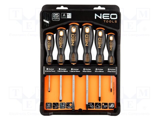 Kit: screwdrivers; Phillips,slot; 6pcs.