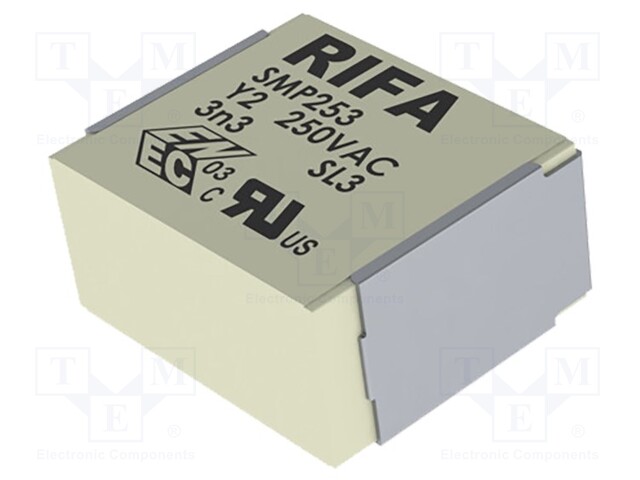 Capacitor: paper; Y2; 3.3nF; 250VAC; ±20%; SMD; Series: SMP253