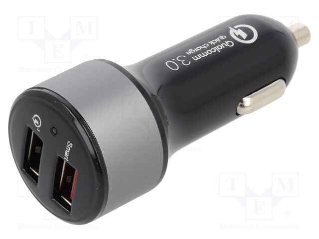 USB power supply; USB A socket x2; Sup.volt: 12÷24VDC; black