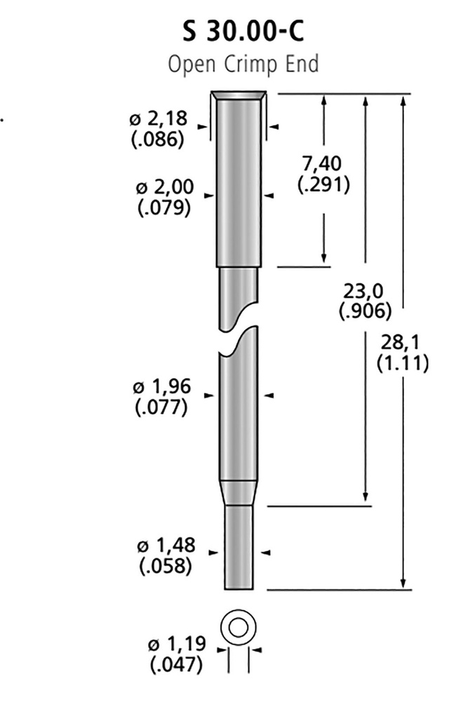 Test probe socket; Connection: crimped; series 30; 28.1mm
