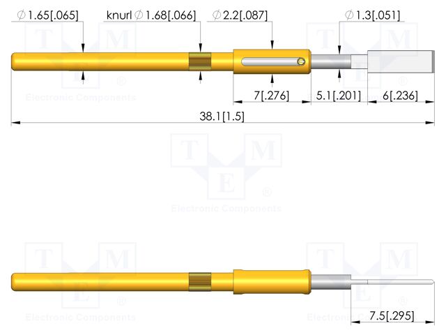Test needle; Spring compression: 4mm; 5mm; 5A; steel; Ø: 2mm; flat