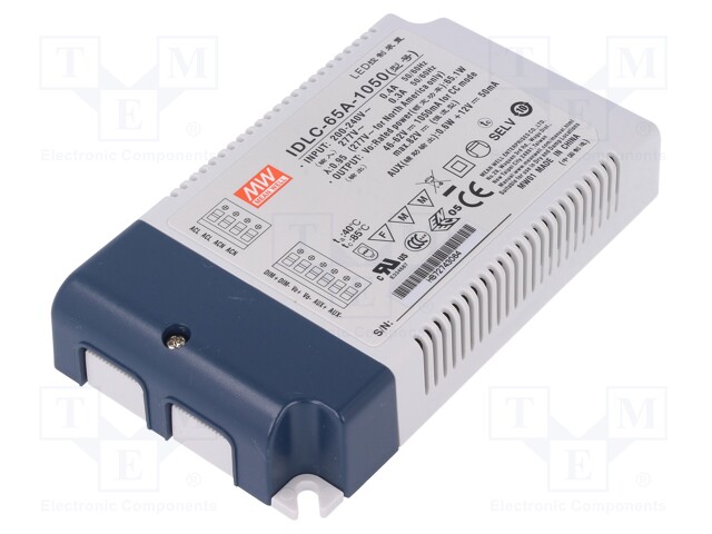 Power supply: switched-mode; LED; 65.1W; 46÷62VDC; 1050mA; IP20