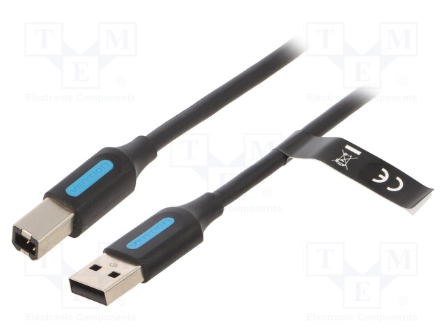 Cable; USB 2.0; USB A plug,USB B plug; nickel plated; 2m; black