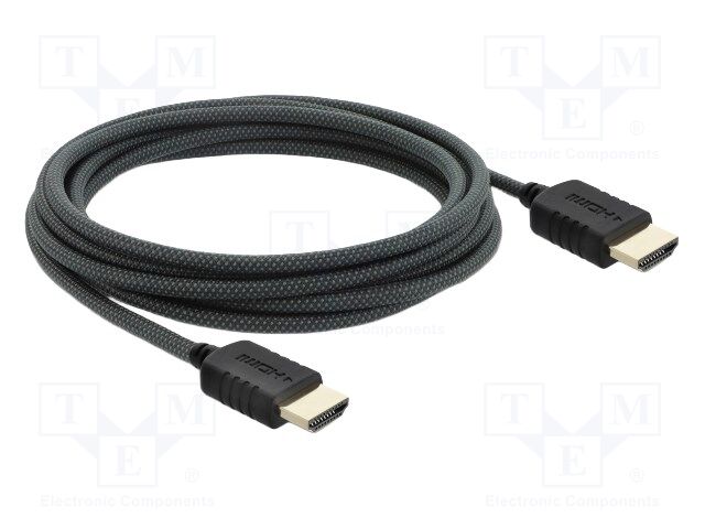Cable; HDMI plug,both sides; textile; Len: 3m; black; 30AWG; 48Gbps