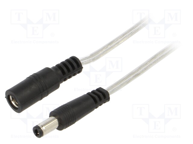 Cable; DC 5,5/2,5 plug,DC 5,5/2,5 socket; straight; 0.5mm2; 5m