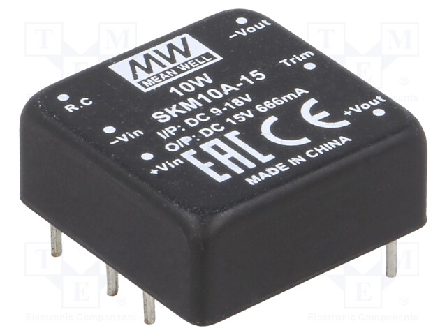Converter: DC/DC; 10W; Uin: 9÷18V; 15VDC; Iout: 666mA; 1"x1",DIP