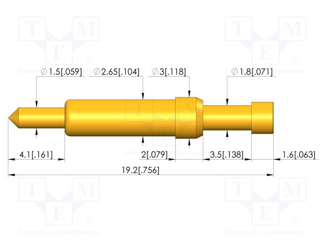 Test needle; Spring compression: 2.8mm; 3.5mm; 5A; brass; Ø: 2.3mm