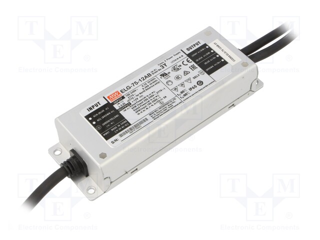 Power supply: switched-mode; LED; 60W; 12VDC; 10.8÷13.2VDC; 2.5÷5A