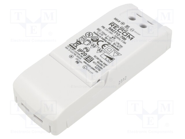 Power supply: switched-mode; LED; 12W; 9÷18VDC; 700mA; 198÷264VAC